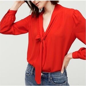 J. Crew Red Tie-Neck Blouse